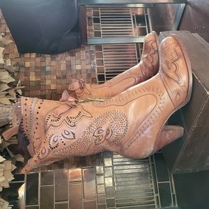 Soft sheep leather western ranch high heel cowboy boots